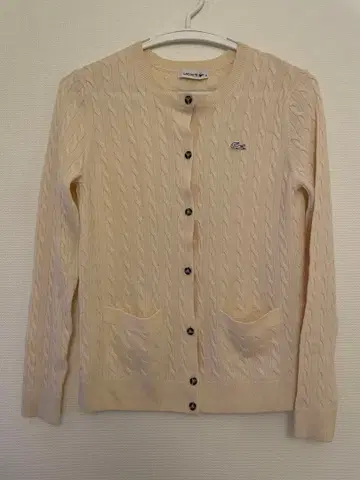 LACOSTE 케이블 니트 가디건 화이트