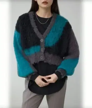 AZUL 블로킹 그라데이션 가디건 S 블루