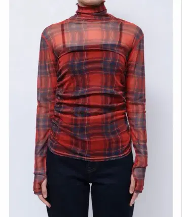 jouetie 체크 패턴 개더 시어 탑