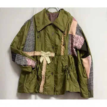 9 카키 x 트위드 리본 패치워크 자켓 빅 사이즈