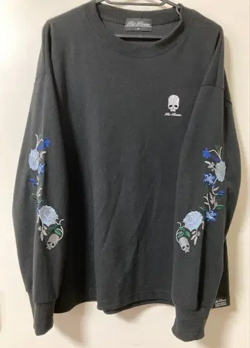 자수 긴팔 해골 블랙 블루 장미 파랑 M 사이즈 상의 면