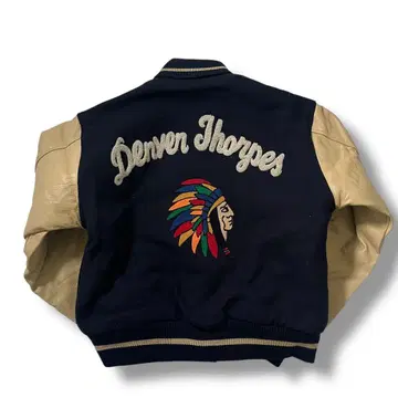 짧은 기장 인디언 자수 바시티 자켓 아메카지 빈티지 90s 천연 가죽