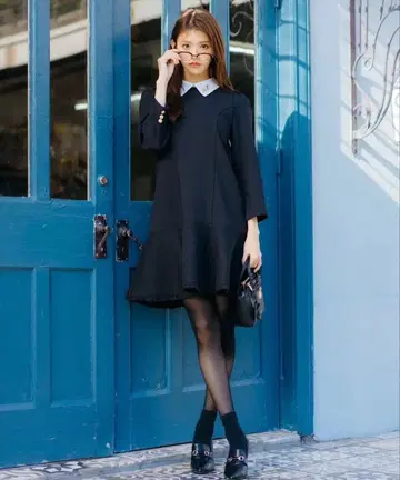 스윙글 A라인 원피스 카라 부착 네이비 swingle