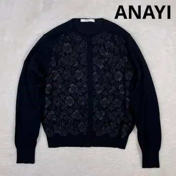 ANAYI 3D 플라워 레이스 크루넥 가디건 M 사이즈 블랙