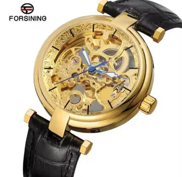 FORSINING 스켈레톤 자동 와인딩 시계 골드/블랙