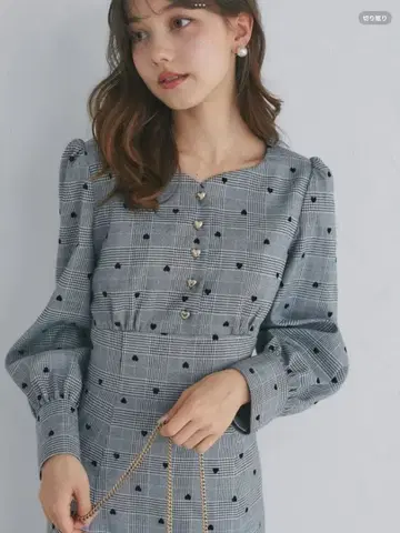 하트 무늬 그레이 체크 원피스 토코 클로젯 새상품급