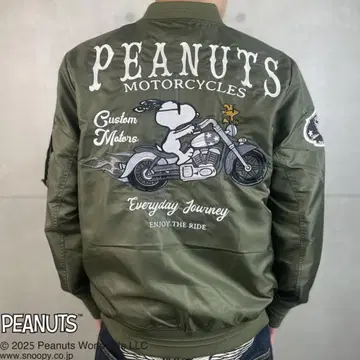 스누피 x FLAGSTAFF 콜라보 MA-1 453005 카키 M 바이크