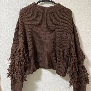 EMODA 프린지 장식 브라운 니트 스웨터