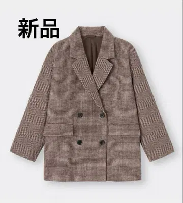 새상품 오버 사이즈 더블 브레스트 자켓 체크 브라운