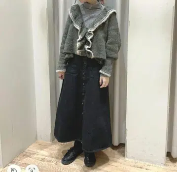 TSUHARU 츠하루 사만사 모스모스 알파카 혼방 배색 프릴 가디건