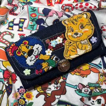 레트로 동물 와펜의 데님 대용량 장지갑