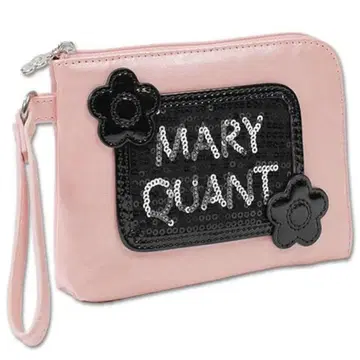 MARY QUANT 마리 퀀트 스팽글 로고 핸드 파우치 펄 핑크