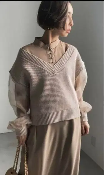 Ameri SHEER LAYERED SHIRT 시어 원피스 니트