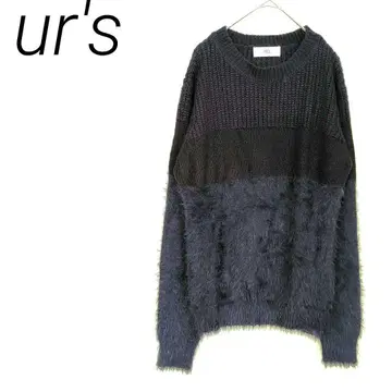ur's 유어즈 [ M ] 도킹 니트 스웨터 절개 네이비 블랙 여성용