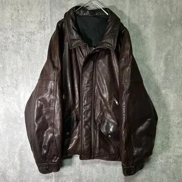 극상 헤비웨이트 레더 자켓 다크 브라운 빈티지 천연 가죽 어깨 패드 없음