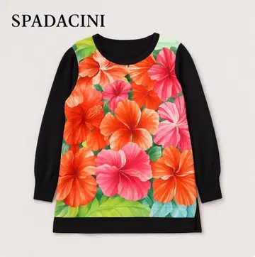 J71 SPADACINI 실크 100% 꽃무늬 절개 디자인 풀오버