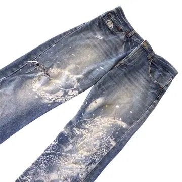 호텐 쇼텐 일본풍 패턴 용 데미지 가공 데님 M