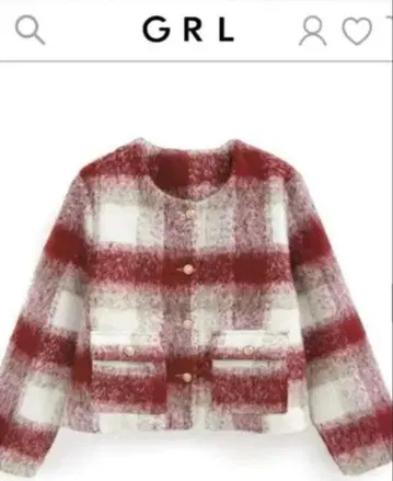 [ 새상품급 ] GRL 빨간색과 화이트 체크 무늬 노카라 자켓 gn358