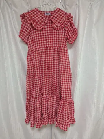 PUNYUS(푸뉴즈) 완판! 예쁜 빨간색과 화이트 깅엄 체크 반팔 원피스