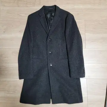 다크 그레이 체크 무늬 롱 코트 유니클로