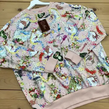 카모이 요코 TUNIC 면 100% 트레이닝복 멜로디 플라워 핑크