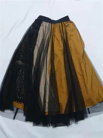 오프숄더 튤 절개 스커트 블랙 계열/베이지 계열 여성용