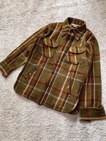 맥그리거 체크 셔츠 자켓 M 카키 계열 울 혼방