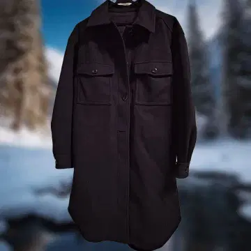 블랙 롱 코트 울 나일론