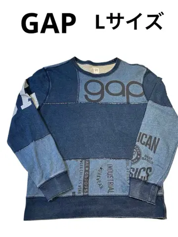 갭 GAP 인디고 맨투맨 패치워크 프린지 데님