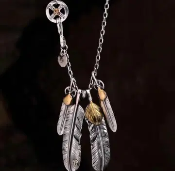 빈티지 실버 페더 골드 목걸이