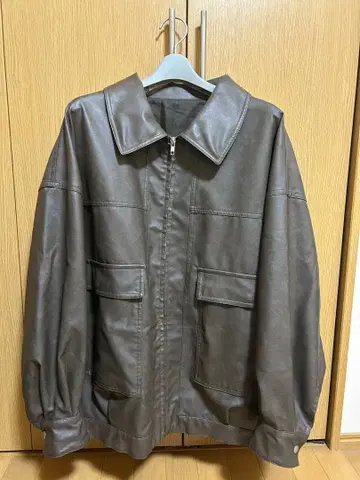 Heather 페이크 레더 BIG 블루종 브라운