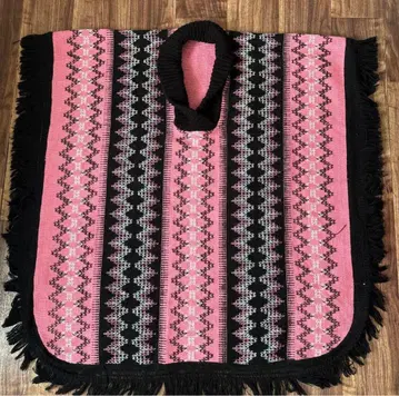 빈티지 빈티지 네이티브 무늬 니트 판초 스웨터 프린지