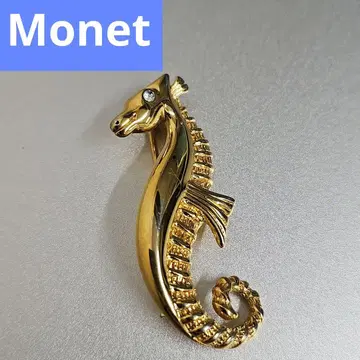 레어 Monet 브로치 탑 해마 골드