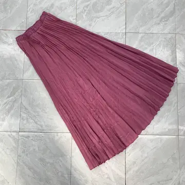 CORNERS by KR 롱 스커트 플리츠 플레어 무지 핑크 M