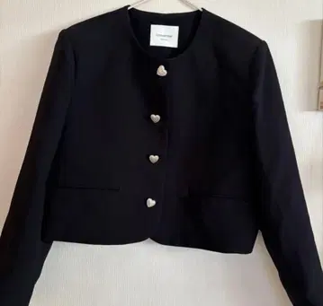 노카라 자켓 블랙 여성용 하트 버튼