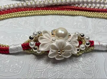 a-999 순수 실크 허리띠 후리소데 성인식 츠마미자이쿠 펄 꽃 장식