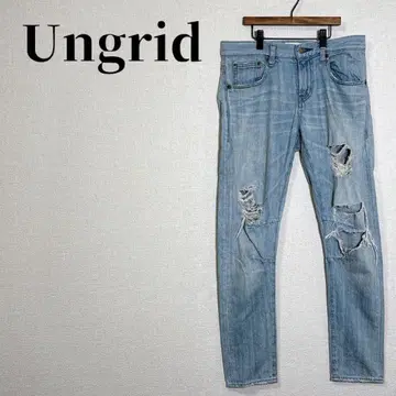 Ungrid 크러쉬 스트레이트 데님 면 라이트 블루 사이즈 25(M)