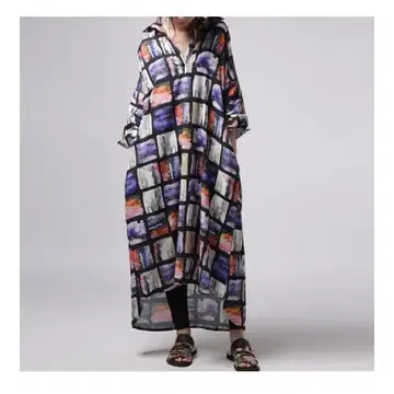 안티카 모자이크 체크 무늬 롱 원피스