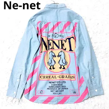 네넷 긴팔 셔츠 상의 겉옷 백 프린트 로고 화려한 가슴 포켓