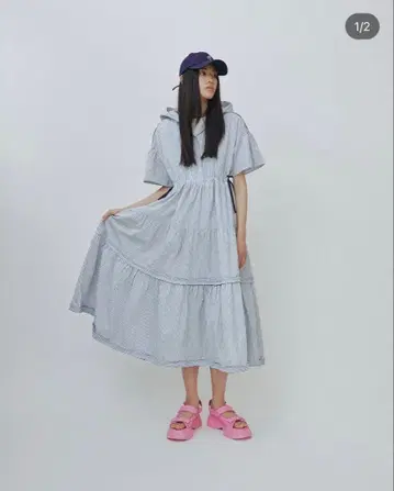 POPPY 아사기니뇨 스트라이프 티어드 원피스 M [컨디션 최상]