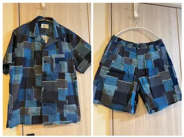 새상품 KUON 패치워크 셔츠와 쇼츠 셋업