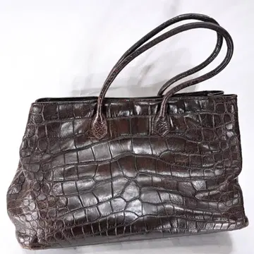 브랜드 불명 빅 고급 엠보 가죽 토트백 브라운 장인급 일품