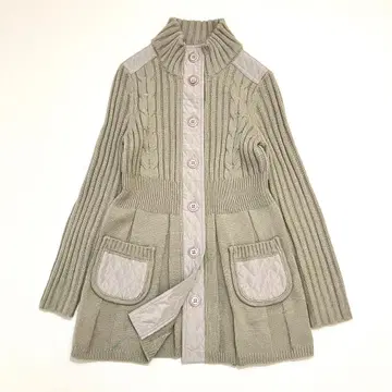 페플럼 케이블 리브 니트 가디건 퀼팅 콤비 M