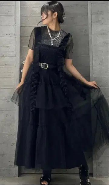 롱 프릴 개더 리본 원피스 [ HARE ]