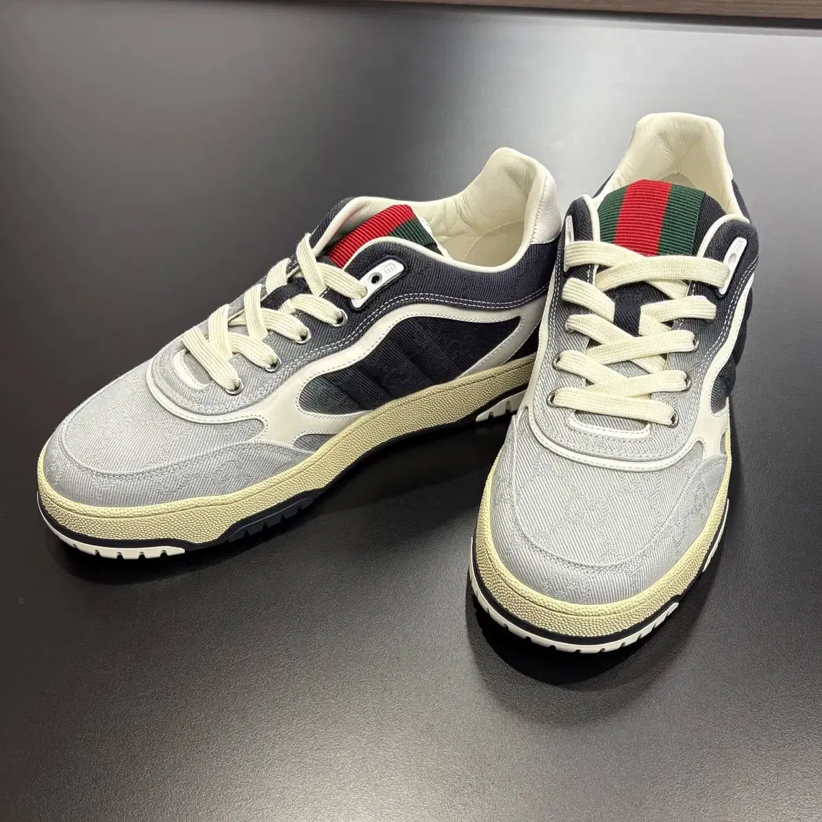 (New Product) Gucci GG Denim Web Dark Blue Gradient Sneakers 838922