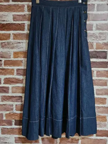 데님 플리츠 스커트 다크 블루