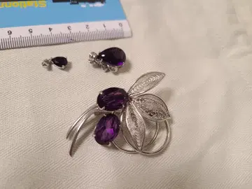 자수정 펜던트 탑 2개 브로치