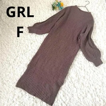 GRL 그레일 리브 니트 원피스 하이넥  모카 F