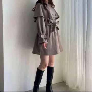 MAJESTIC LEGON 케이프 세트 미디 코트 코트 케이프 코트 모카