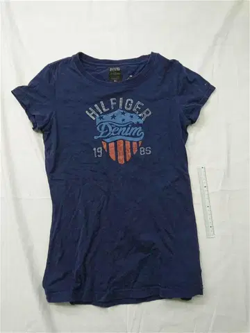 힐피거 데님 로고 프린트 T셔츠 네이비 계열 여성용 M